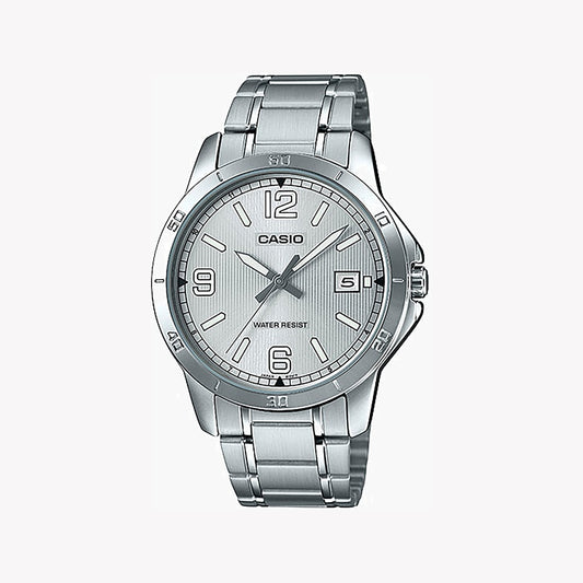 CASIO MTP-V004D-7B2UDF SILVER SLEEK - CLASSIC ELEGANCE MEN'S WATCH with Stainless Steel Band and White Dial