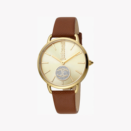 JUST CAVALLI Women's Watch with Gold Stainless Steel Case and Brown Leather Band
