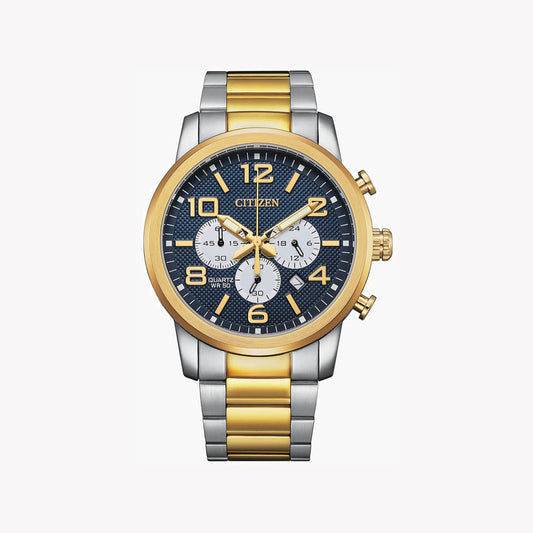 CITIZEN AN8059-56L - ELEGANT TIMEKEEPER: MEN'S QUARTZ CHRONOGRAPH WITH STUNNING BLUE DIAL