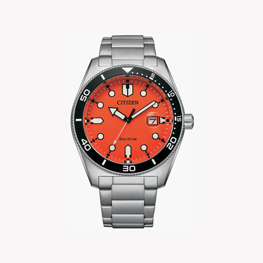CITIZEN AW1760-81X BOLD PRECISION - DYNAMIC MEN'S WATCH with Silver Band & Vibrant Orange Dial
