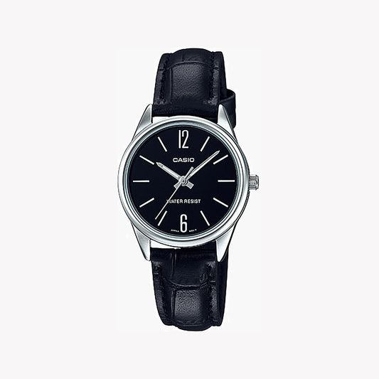 CASIO LTP-V005L-1BUDF ELEGANCE - STYLISH BLACK DIAL & LEATHER STRAP WOMEN'S WATCH