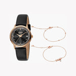 ESPRIT Women's Watch with Rose Gold Stainless Steel Case and Black Leather Band