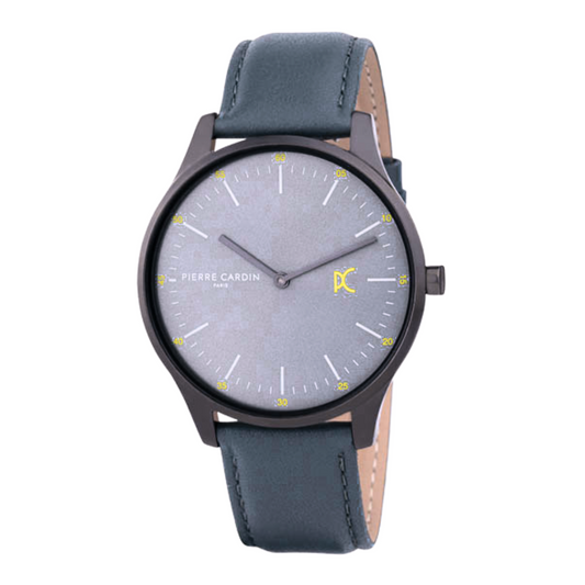 PIERRE CARDIN MEN'S LUXURY GRAY DIAL STAINLESS STEEL WATCH - ELEGANT LEATHER BAND