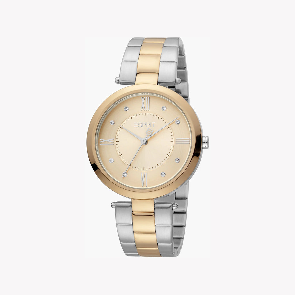 ESPRIT Women's Watch with Silver Stainless Steel Case and Silver & Rose Gold Stainless Steel Band