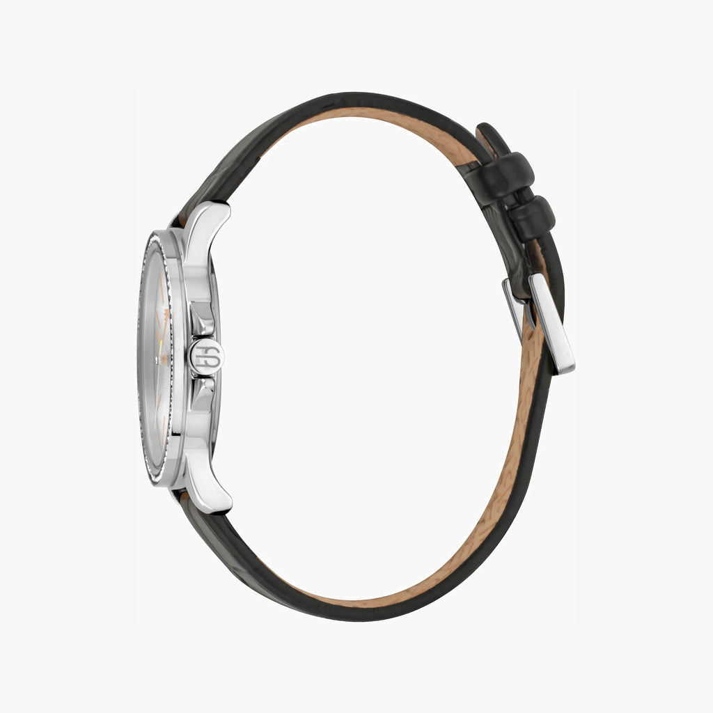 ESPRIT Women's Watch with Silver Stainless Steel Case and Black Leather Band