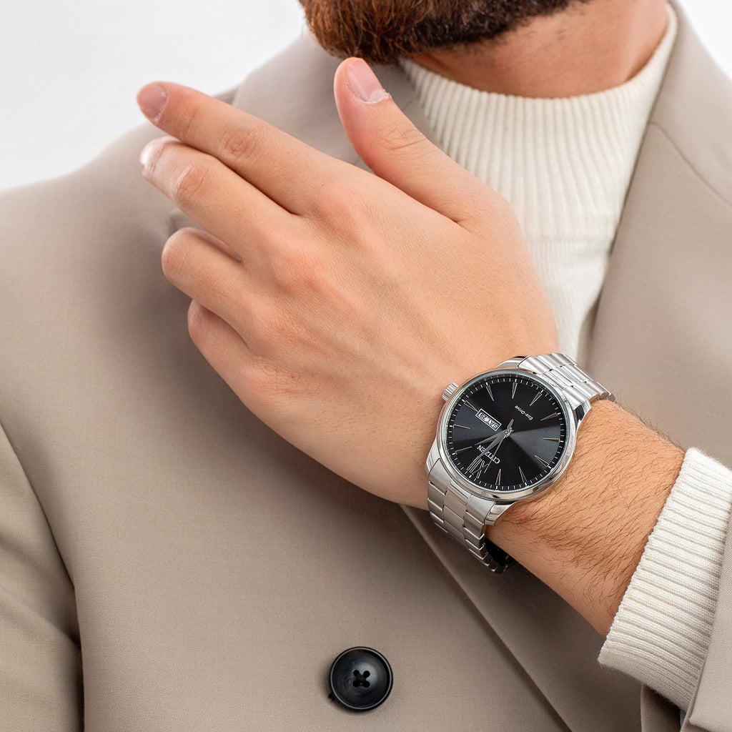 CITIZEN BM8550-81E DYNAMIC PRECISION - STYLISH MEN'S STAINLESS STEEL WATCH with BLACK DIAL & DAY/DATE FUNCTIONS