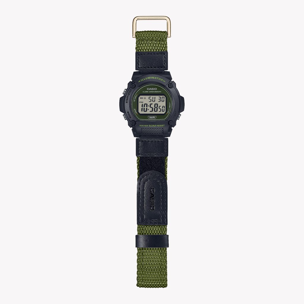 CASIO W-219HB-3AVDF SPORTY EDGE - DYNAMIC STYLE & FUNCTIONALITY Unisex Watch with bold black case and vibrant green band