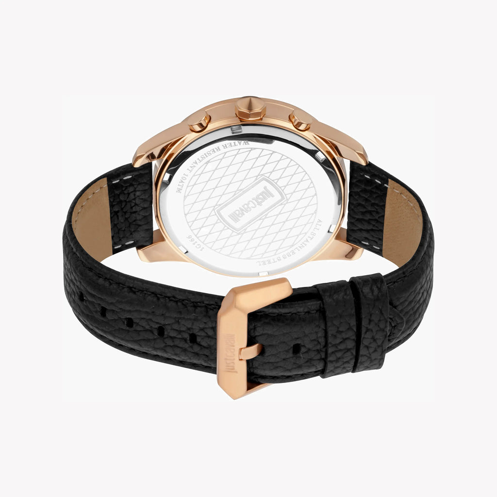 JUST CAVALLI JC1G166L0025 MEN'S ELEGANT BLACK DIAL ROSE GOLD STAINLESS STEEL WATCH