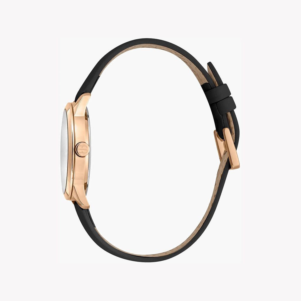 ESPRIT Women's Watch with Rose Gold Stainless Steel Case and Black Leather Band