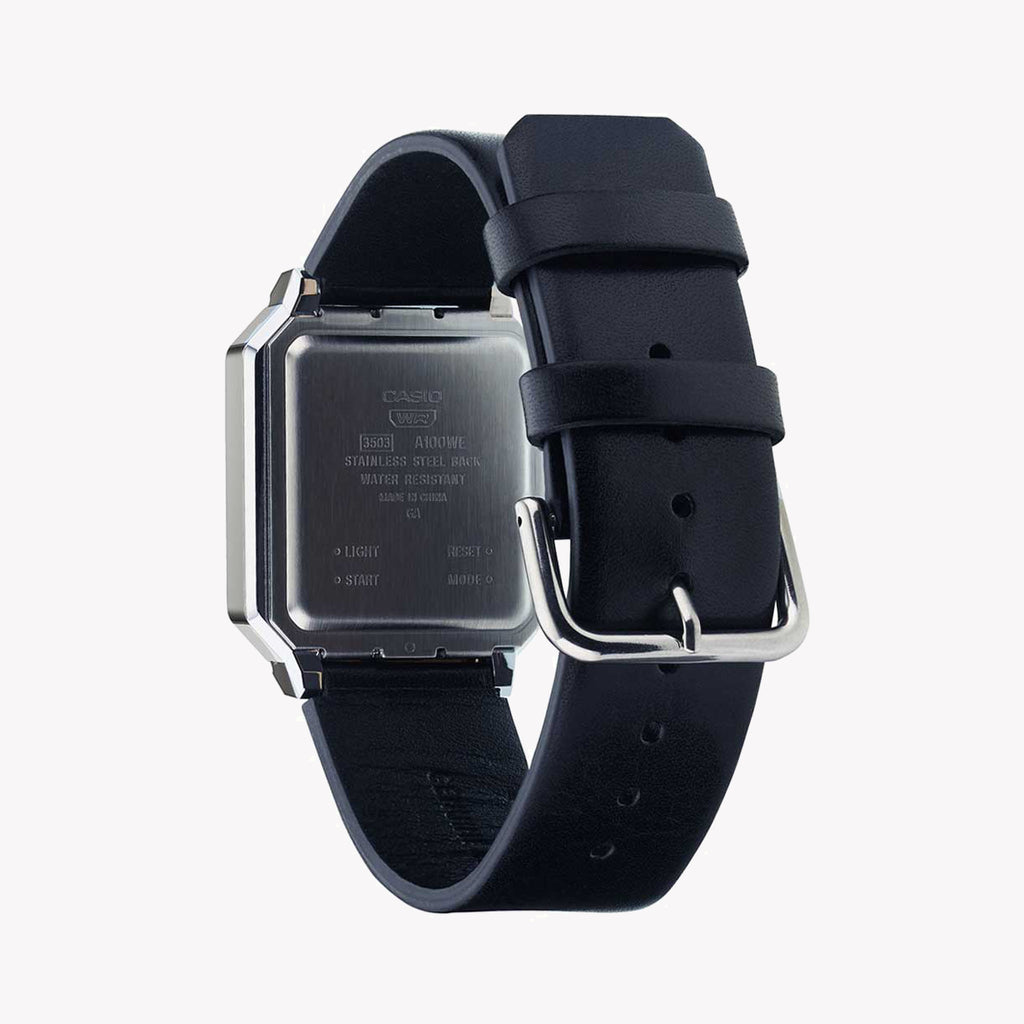 CASIO A100WEL-1ADF ADVENTURE TIMEPIECE - ELEGANTALLY RUGGED UNISEX WATCH WITH STUNNING SILVER FINISH AND BLACK LEATHER BAND