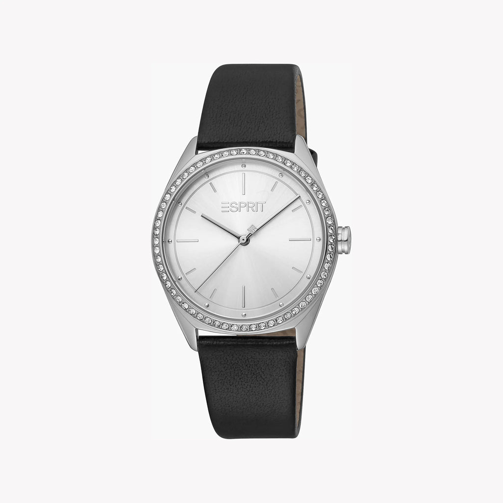 ESPRIT Women's Watch with Silver Stainless Steel Case and Black Leather Band