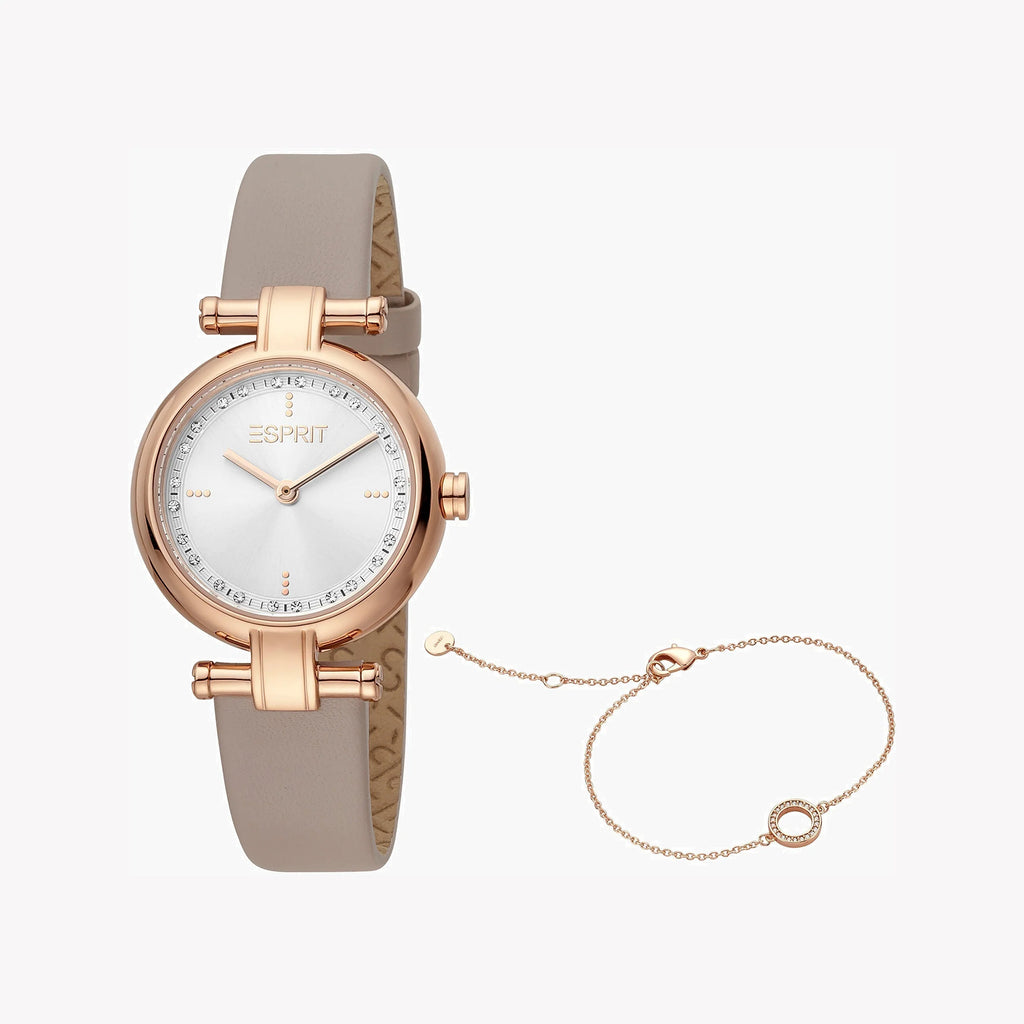 ESPRIT Women's Watch with Rose Gold Stainless Steel Case and Beige Leather Band