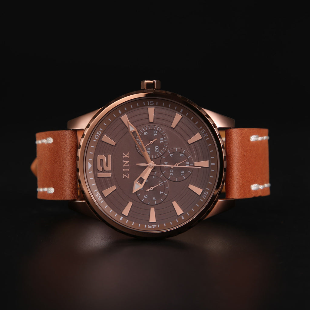 ZINK Men's Rose Gold Leather Watch - Quartz | ZK131G2LS-72