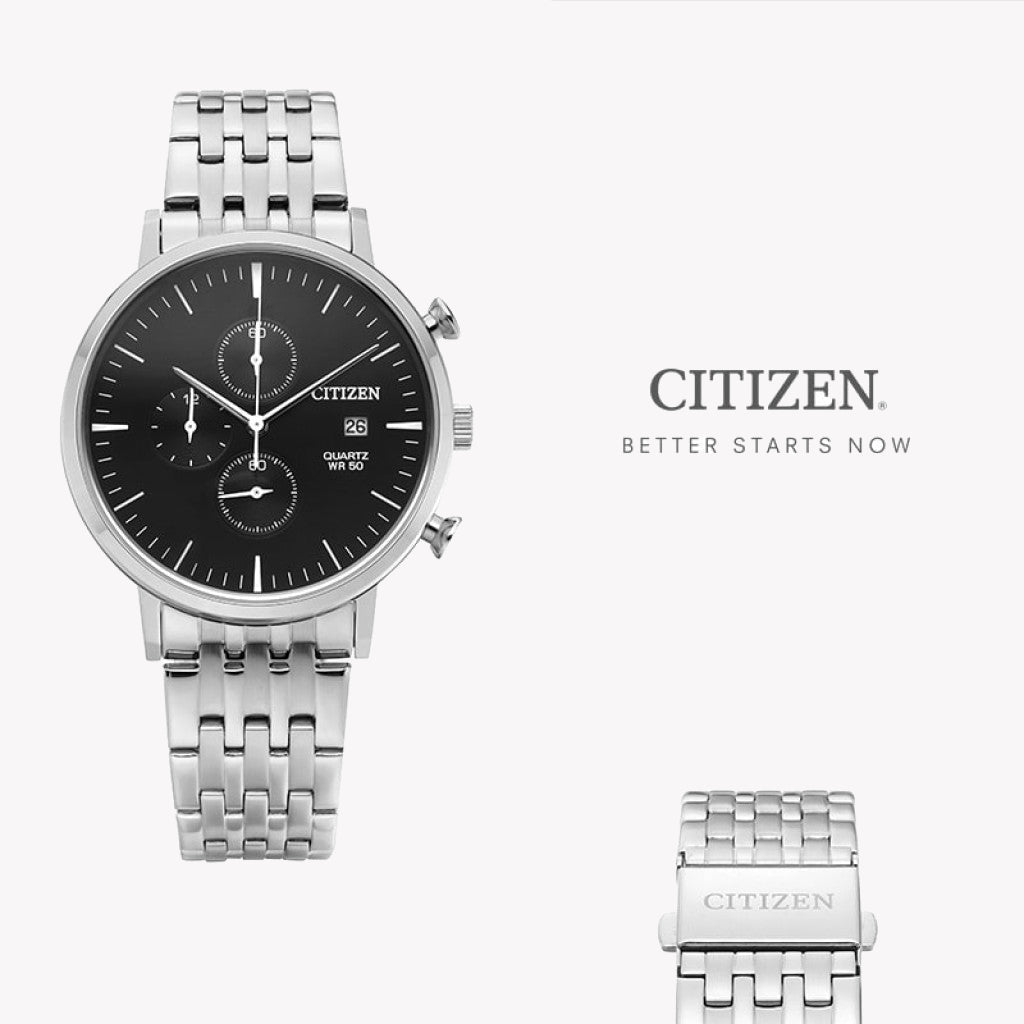 CITIZEN AN3610-55E - STRIKING SILVER STAINLESS STEEL MEN'S CHRONOGRAPH WATCH