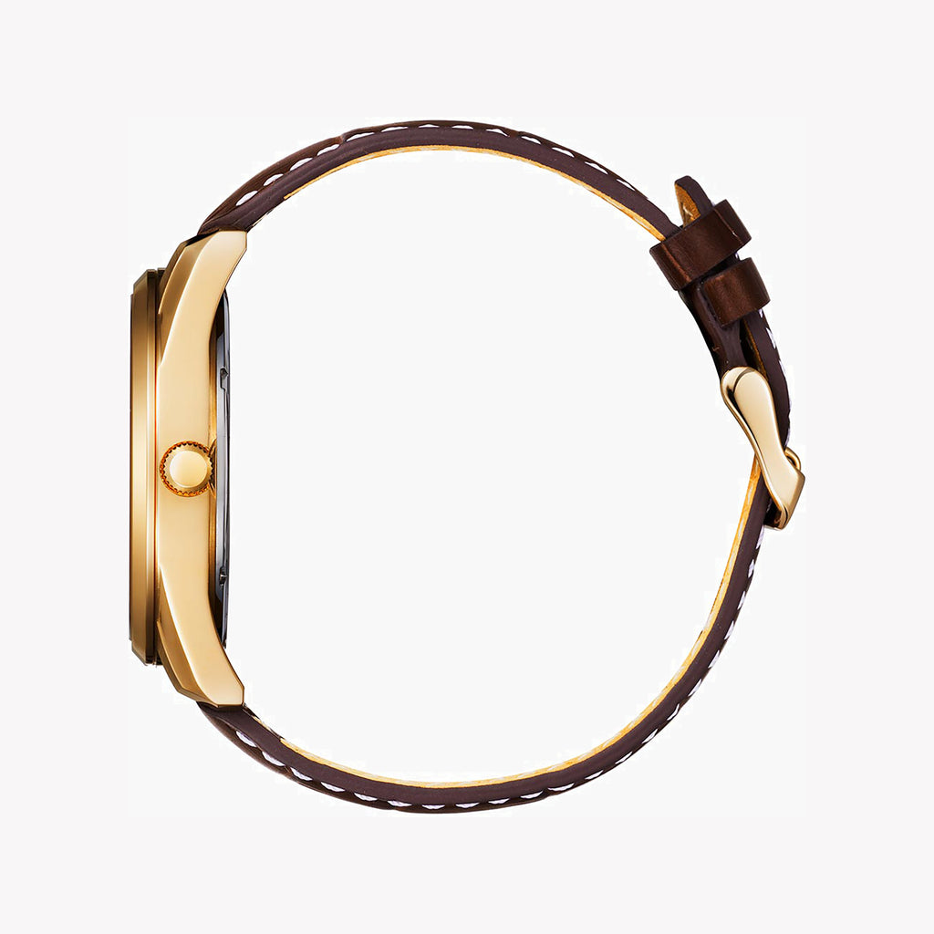 CITIZEN BI1033-04E - SOPHISTICATED GOLD & BLACK MEN'S WATCH WITH LUXURY LEATHER BAND