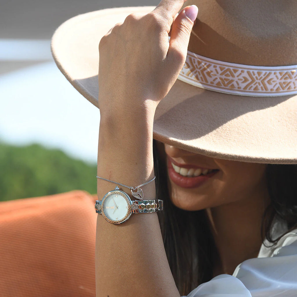 JUST CAVALLI Women's Watch with Gold Stainless Steel Case and Silver & Gold Stainless Steel Band