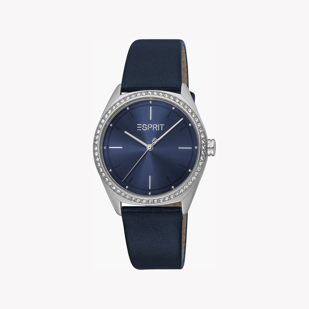 ESPRIT Women's Watch with Silver Stainless Steel Case and Blue Leather Band