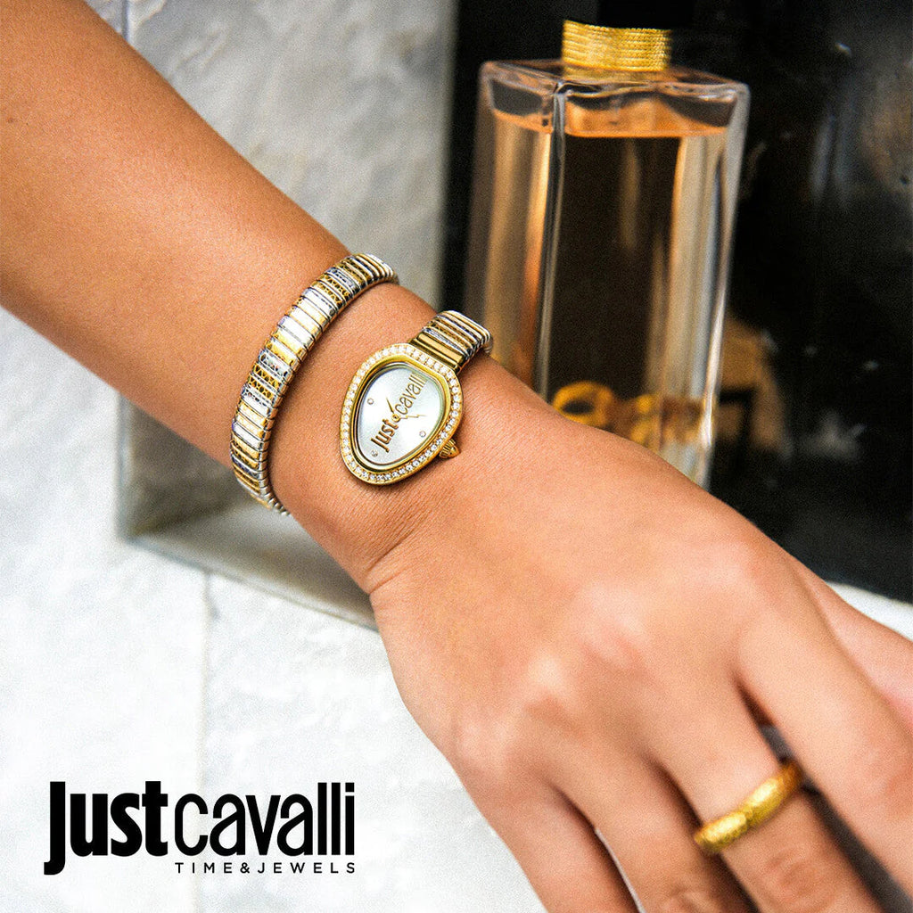 JUST CAVALLI Women's Watch with Silver Stainless Steel Case and Silver & Gold Stainless Steel Band