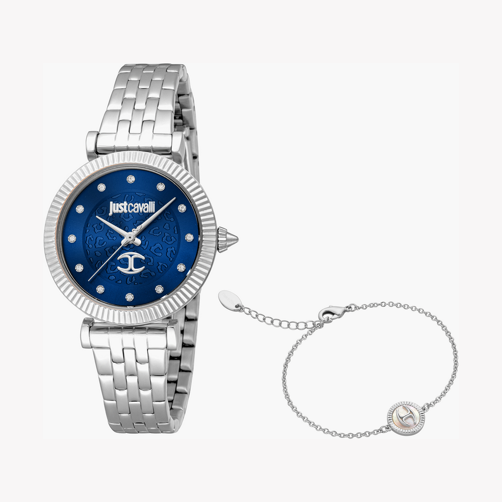 JUST CAVALLI JC1L266M0015 - STUNNING BLUE DIAL ON ELEGANT STAINLESS STEEL WOMEN'S WATCH