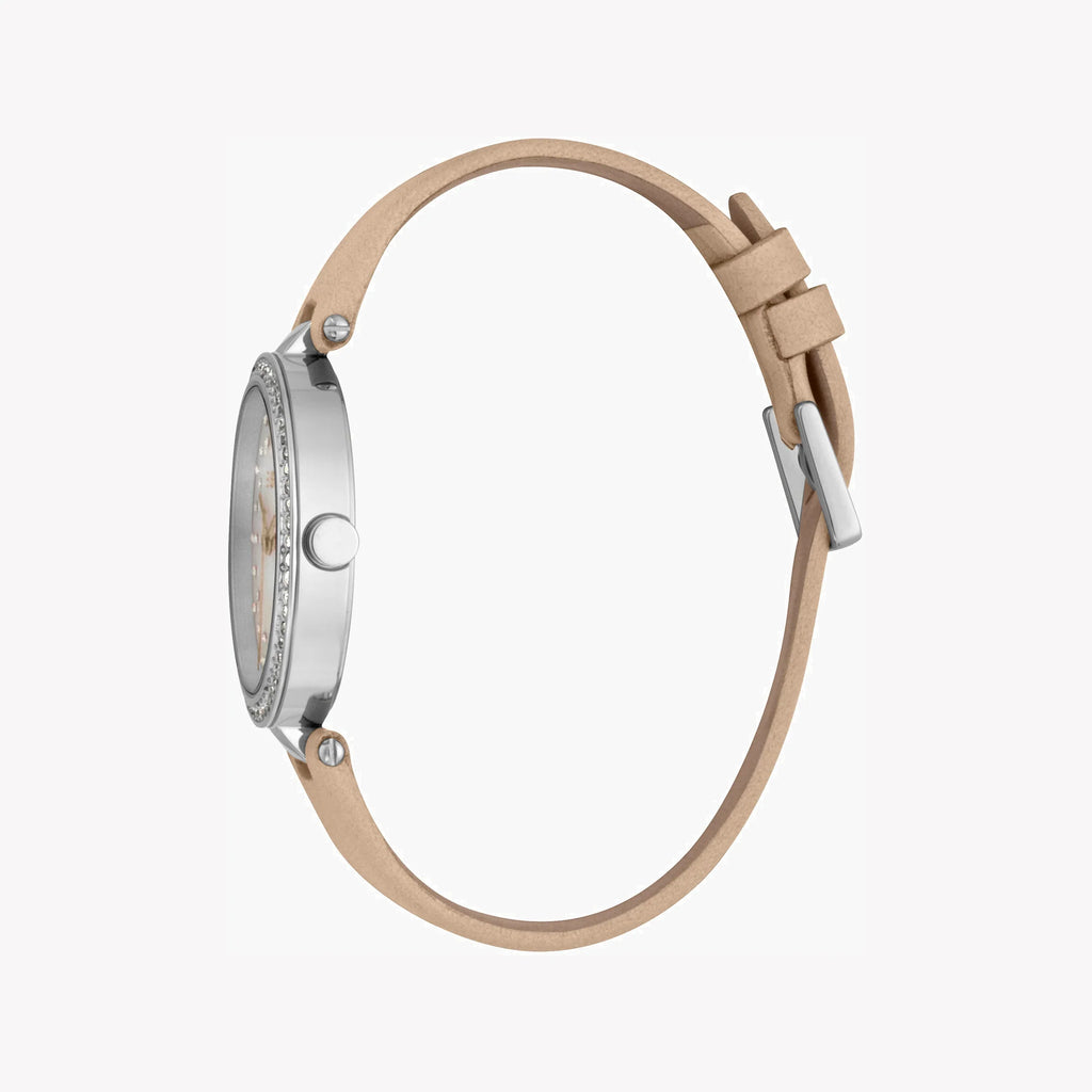 ESPRIT Women's Watch with Silver Stainless Steel Case and Beige Leather Band