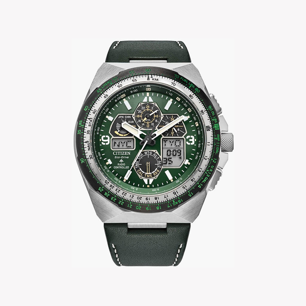 CITIZEN JY8147-01X BOLD PERFORMANCE - ADVENTUROUS STYLE MEN’S WATCH with Green Leather Band