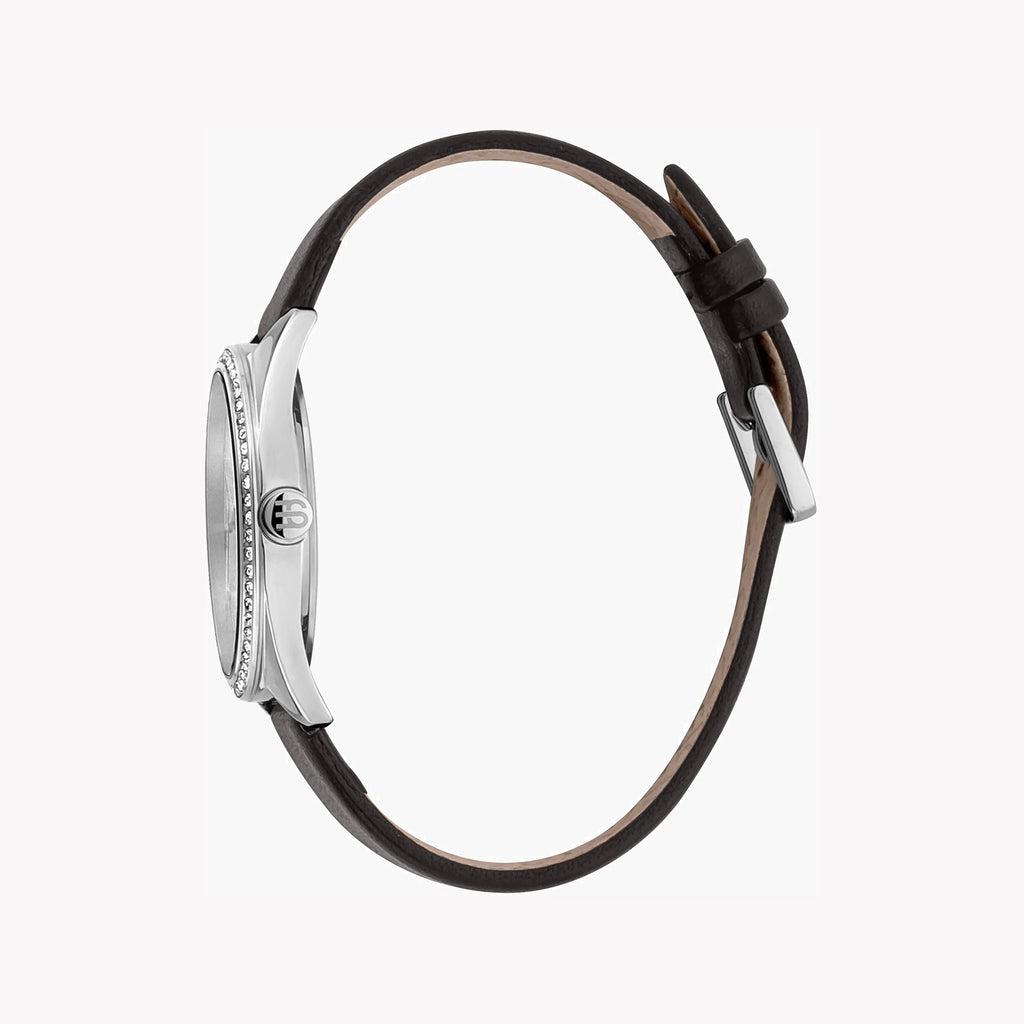 ESPRIT Women's Watch with Silver Stainless Steel Case and Black Leather Band