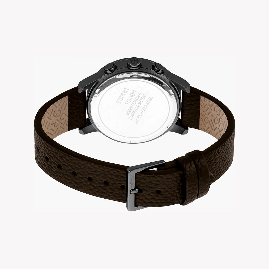 ESPRIT MEN'S TIMEPIECE - ELEGANT BROWN LEATHER & BLACK DIAL STAINLESS STEEL WATCH