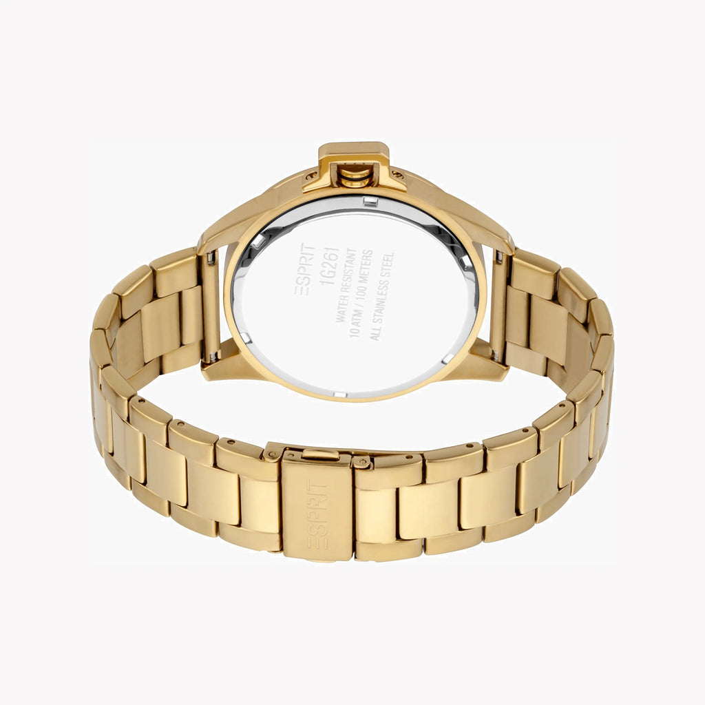ESPRIT MEN'S STAINLESS STEEL TIMEPIECE - ELEGANT GOLD BAND & BLACK DIAL CLASSIC