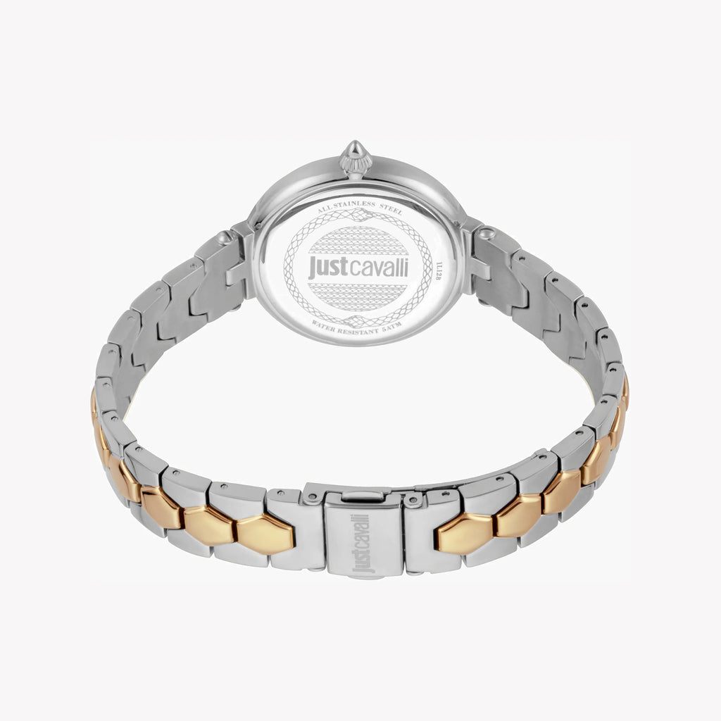 JUST CAVALLI Women's Watch with Gold Stainless Steel Case and Silver & Gold Stainless Steel Band