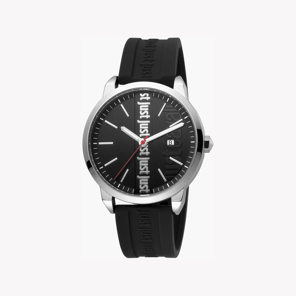JUST CAVALLI JC1G141P0015 ELEGANT BLACK DIAL MEN'S WATCH - SILICONE BAND & METAL CASE