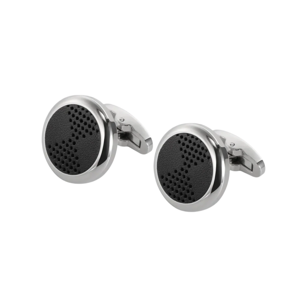 ZINK Men's Stainless Steel & Black Leather Cufflink | ZJCL002S