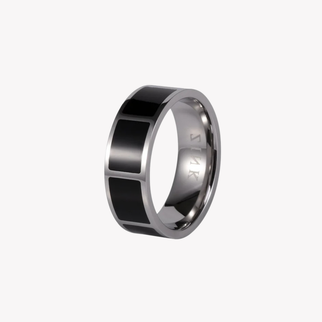 ZINK Men's Silver & Black Stainless Steel Ring | ZJRG009SPB