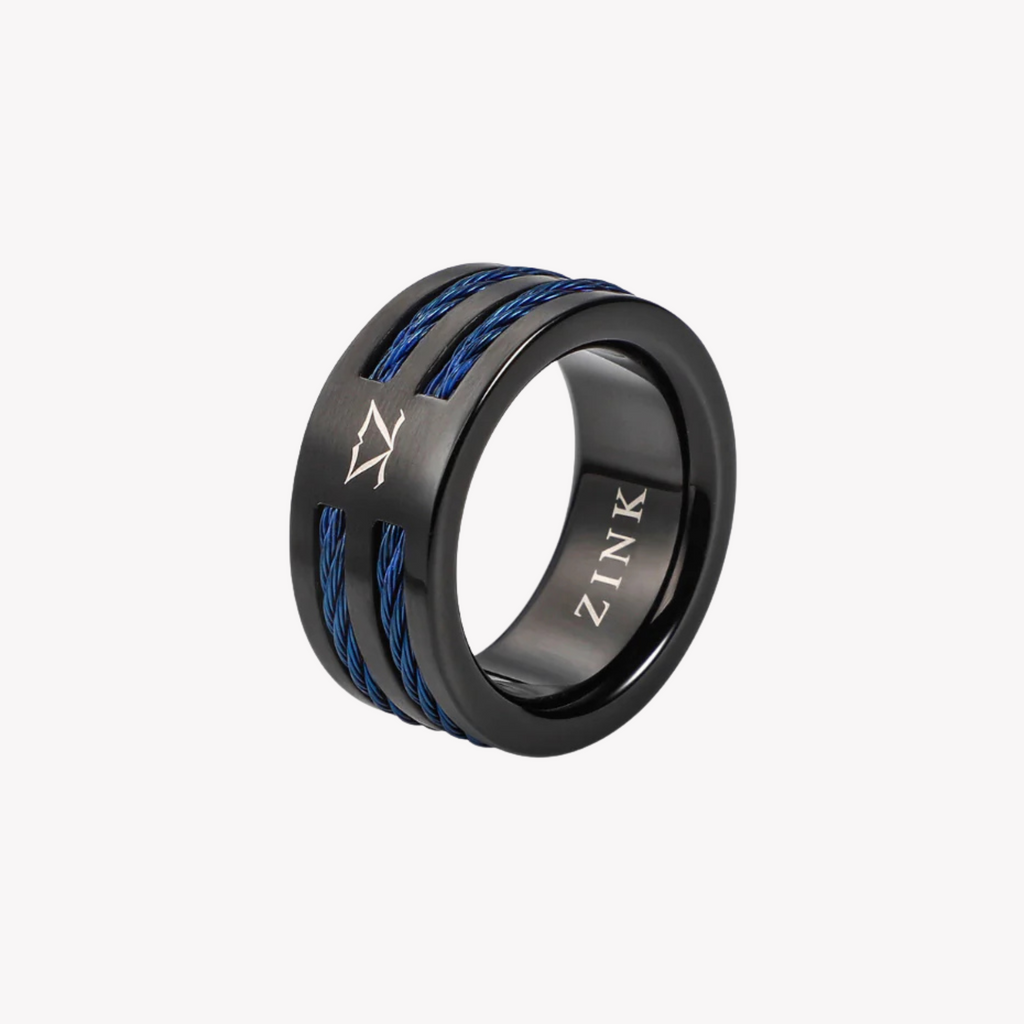 ZINK Men's Black & Blue Stainless Steel Ring | ZJRG040BL