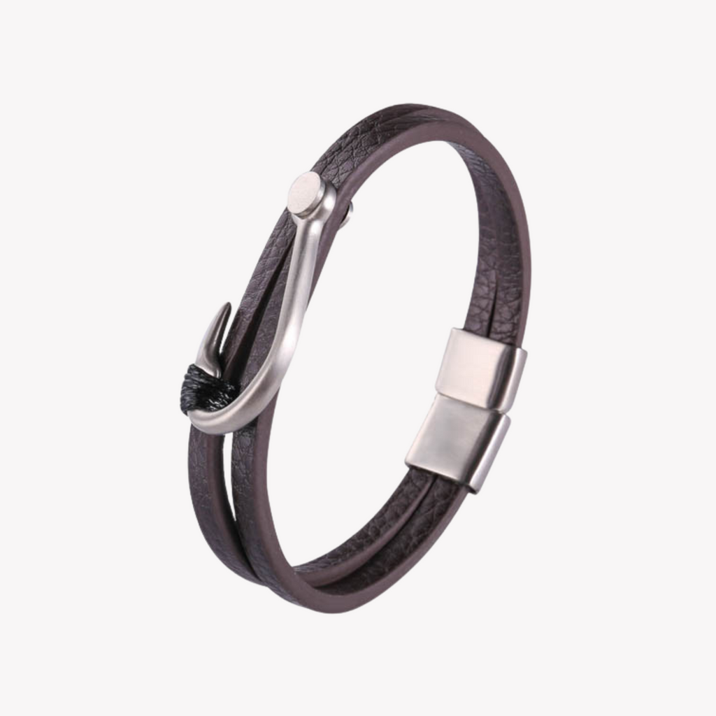 ZINK Men's Brown & Silver Stainless Steel & Leather Bracelet | ZJBC04010