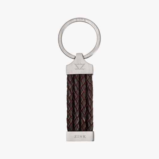 ZINK Keychain - Brown & Silver - Stainless Steel & Leather | ZJKC008BR
