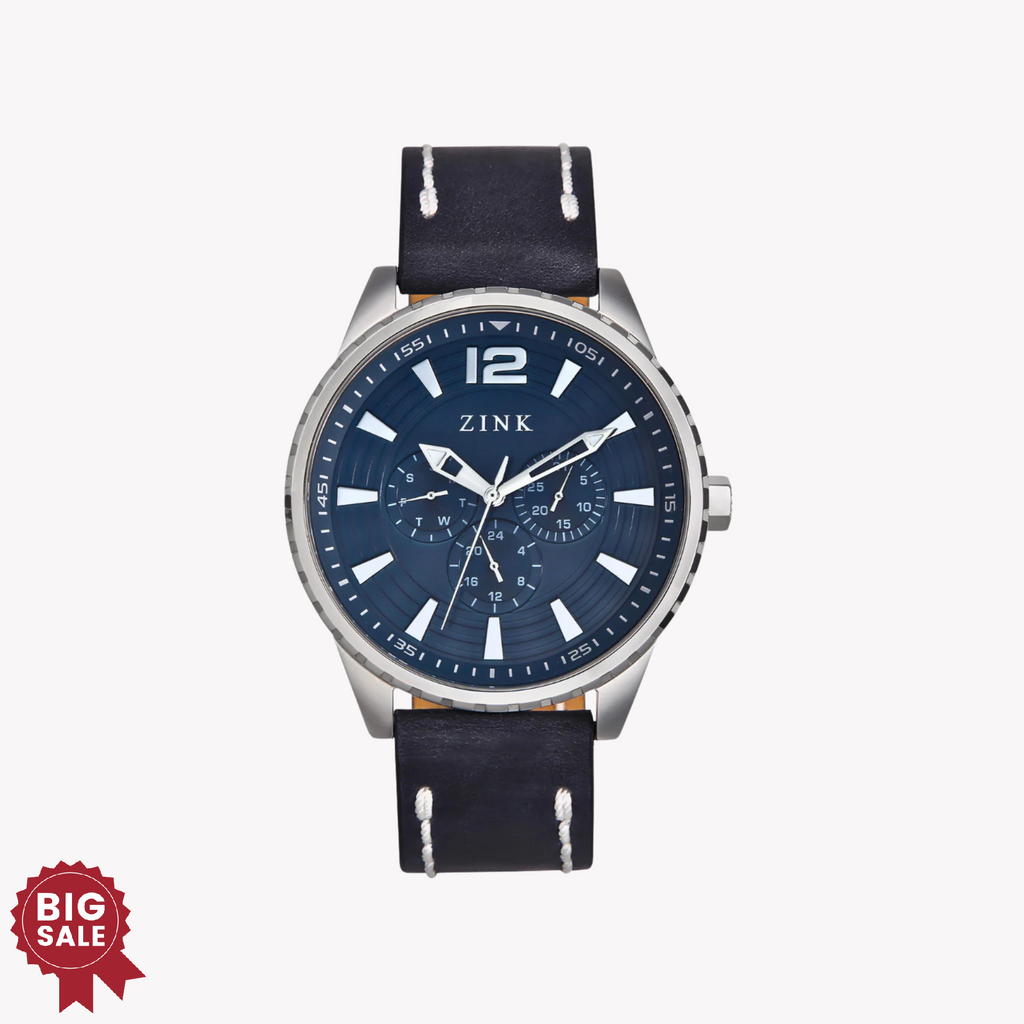 ZINK Men's Silver Stainless Steel & Blue Leather Watch | ZK131G2LS-4141