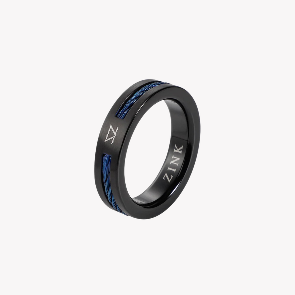 ZINK Men's Black & Blue Stainless Steel Ring | ZJRG041BL