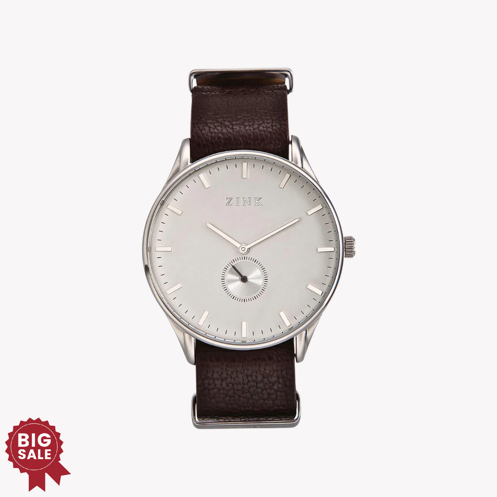 ZINK Men's Silver & Brown Leather Watch | ZK130G5LS-12S