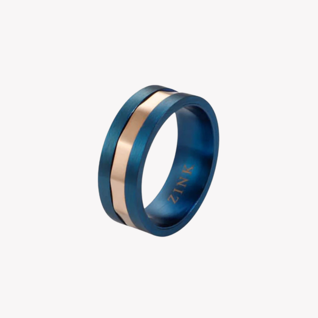 ZINK Men's Blue & Rose Gold Stainless Steel Ring | ZJRG037BL