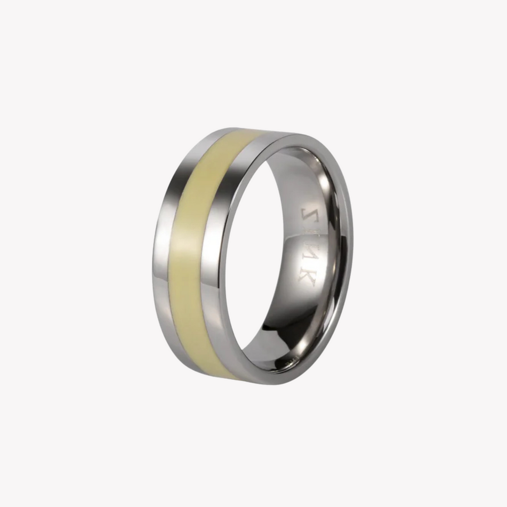 ZINK Men's Silver & Beige Stainless Steel Ring | ZJRG002SPW