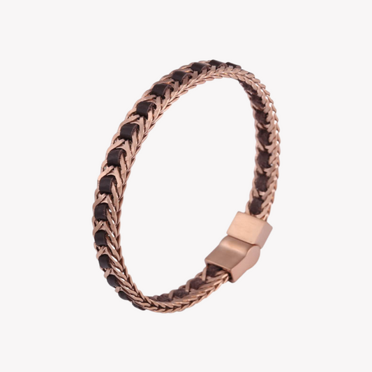 ZINK Men's Brown & Silver Stainless Steel & Leather Bracelet | ZJBC037108