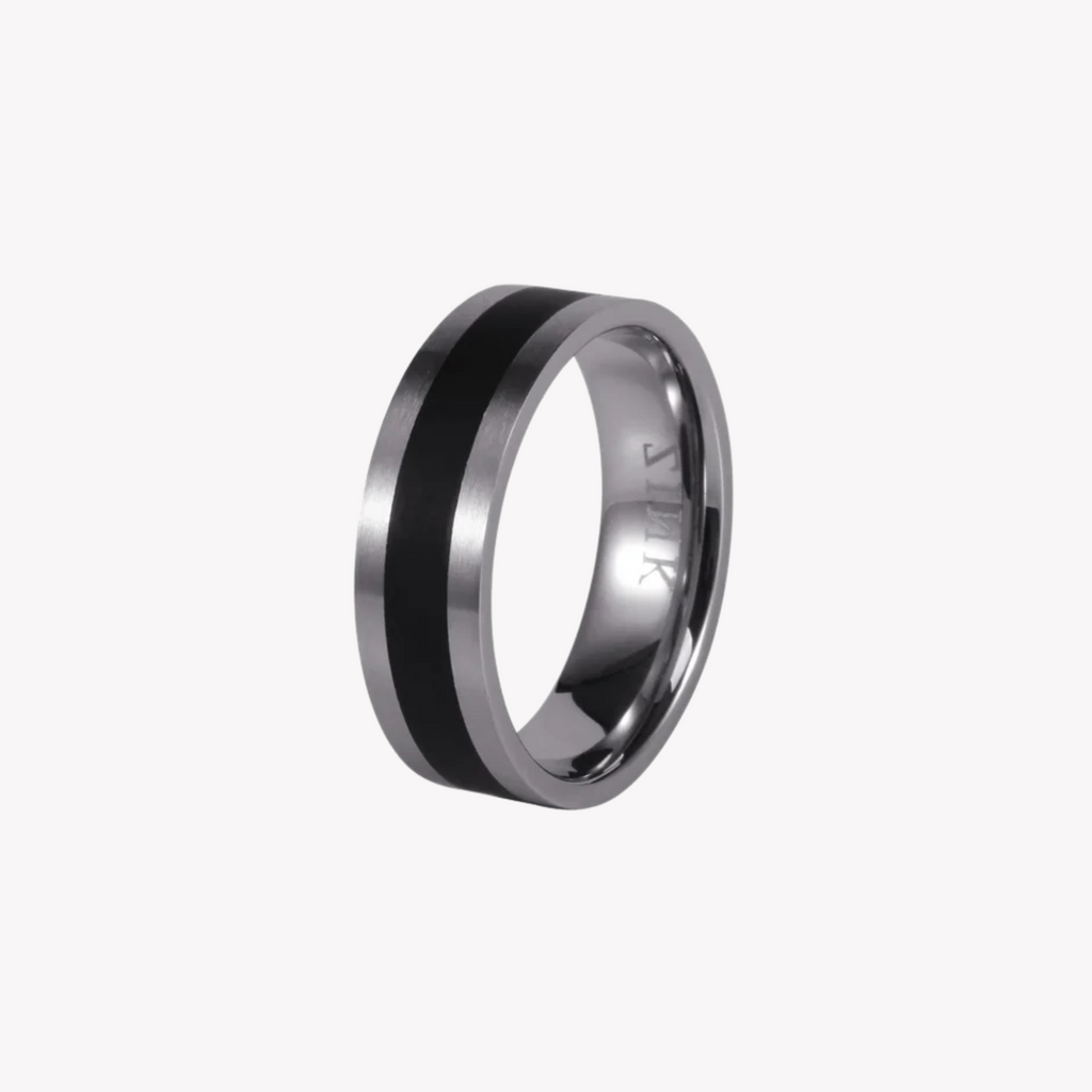 ZINK Men's Silver & Black Stainless Steel Ring | ZJRG002SMB