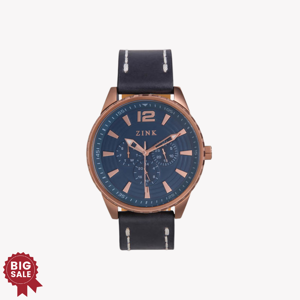 ZINK Men's Rose Gold & Blue Leather Watch | ZK131G2LS-4143