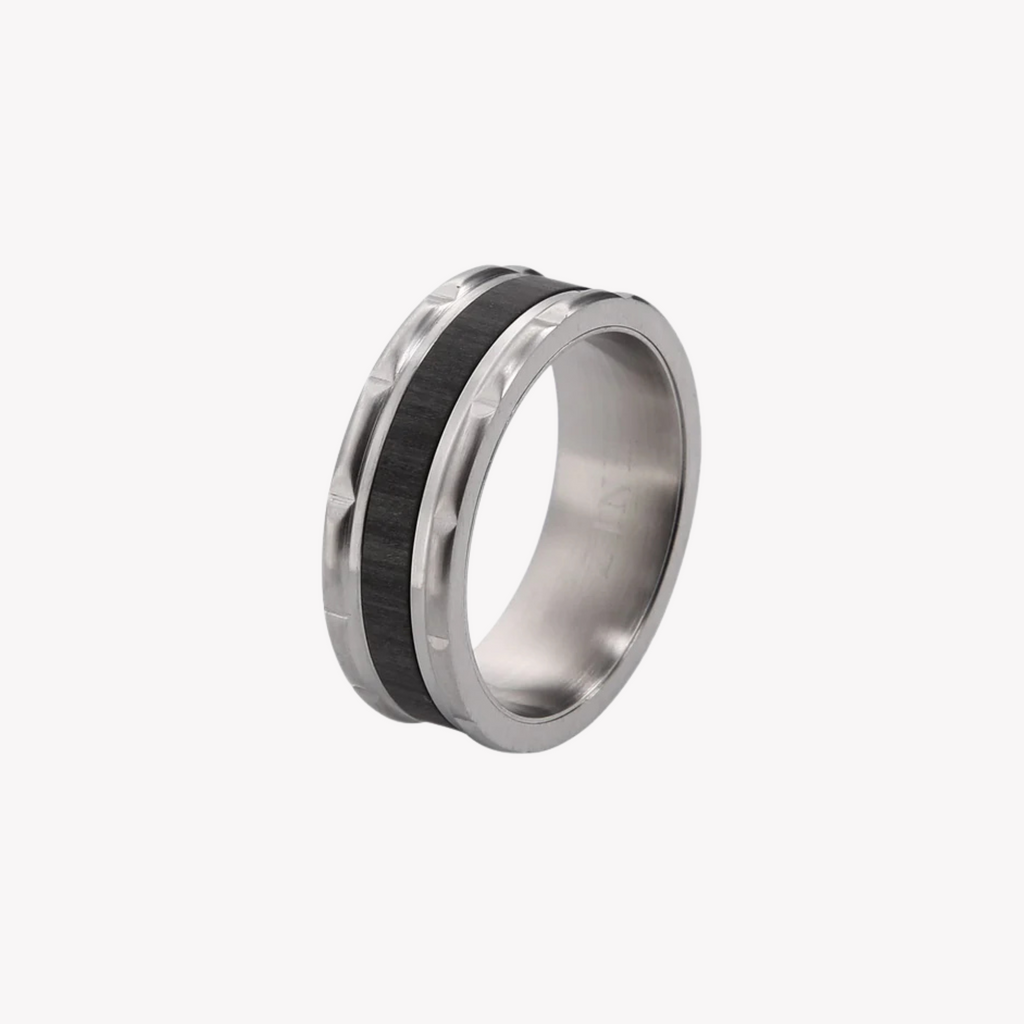 ZINK Men's Silver & Black Stainless Steel Ring | ZJRG027M