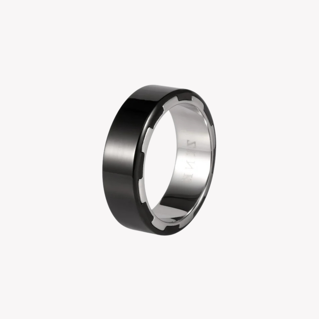 ZINK Men's Silver & Black Stainless Steel Ring | ZJRG004SPB