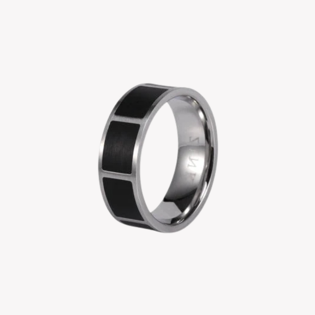 ZINK Men's Silver & Black Stainless Steel Ring | ZJRG009SMB