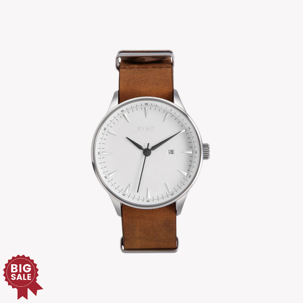 ZINK Men's Silver Stainless Steel Watch with Brown Leather Band | ZK127G1LS-12