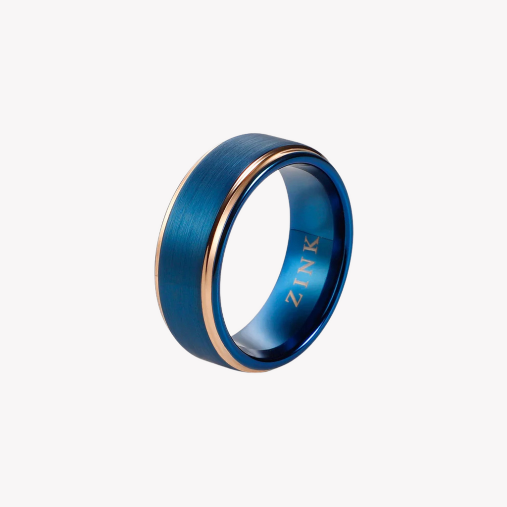 ZINK Men's Blue & Rose Gold Stainless Steel Ring | ZJRG030TBL