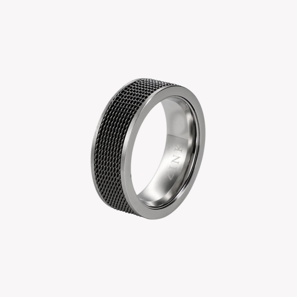 ZINK Men's Silver & Black Stainless Steel Ring | ZJRG006SPMG
