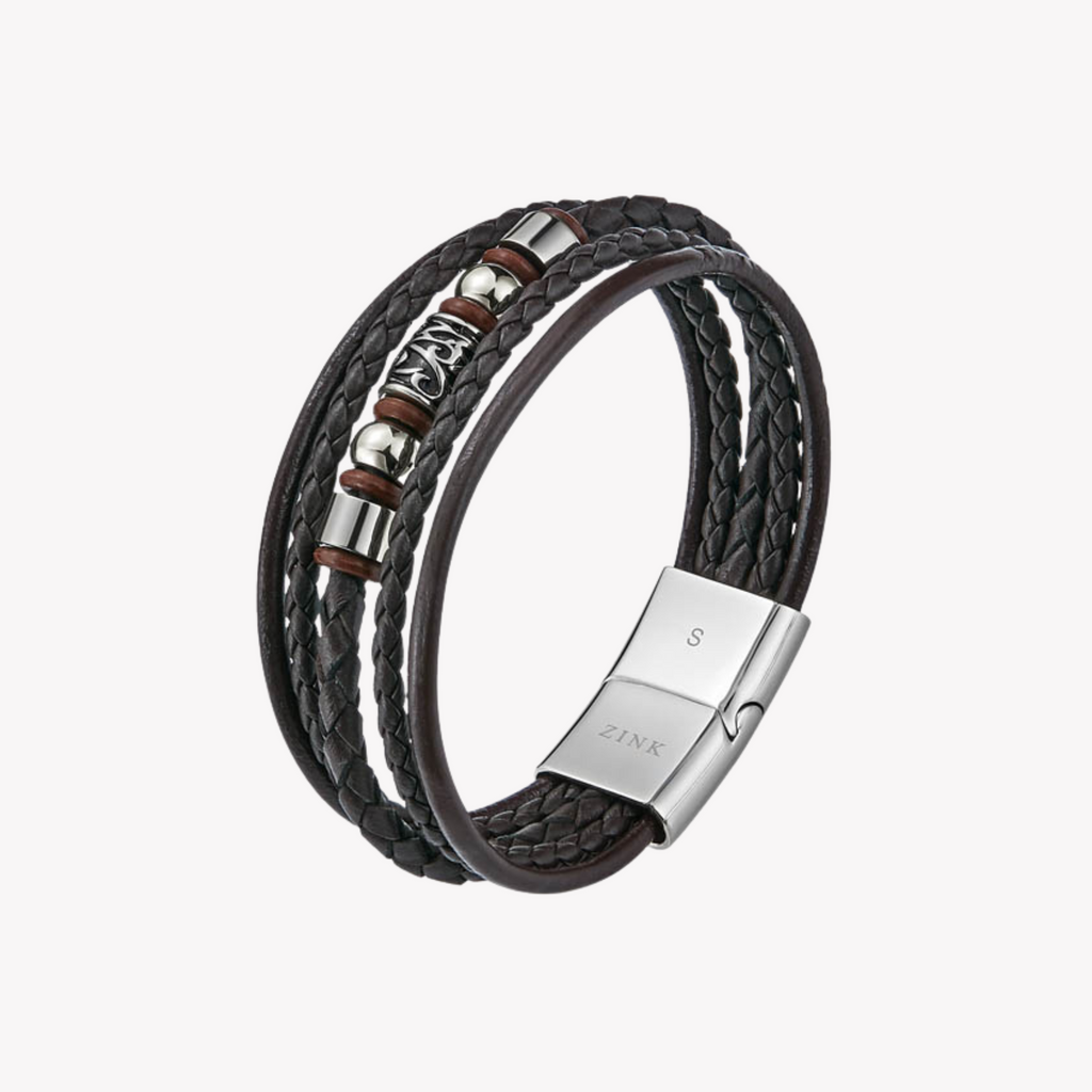 ZINK Men's Brown Stainless Steel & Leather Bracelet | ZJBC019LPBR